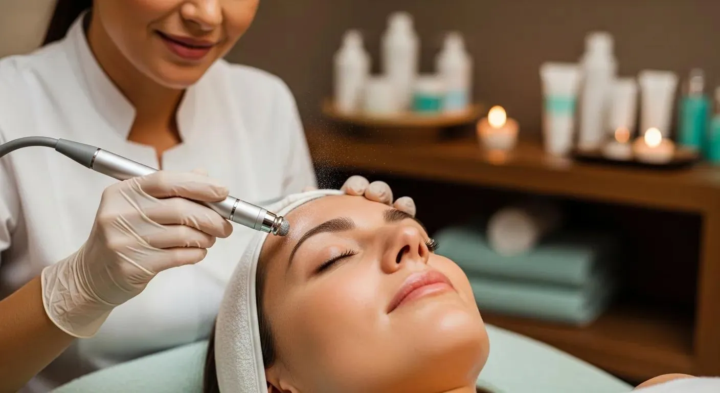 Microdermabrasion treatment in a spa setting with a client receiving facial care